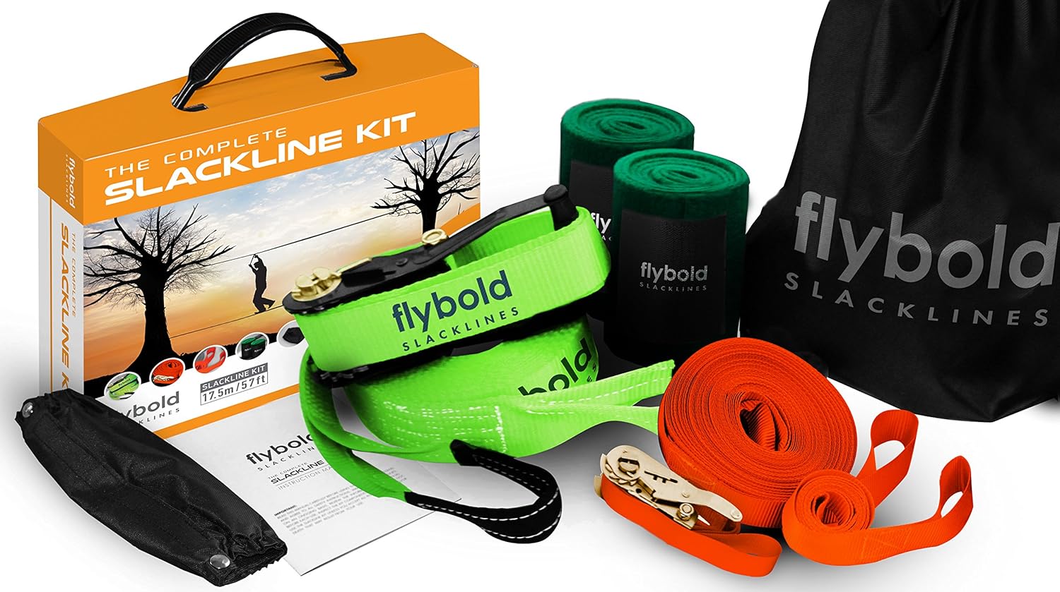 Flybold Slackline Kit for Kids and Adults - 57 ft Balance Rope