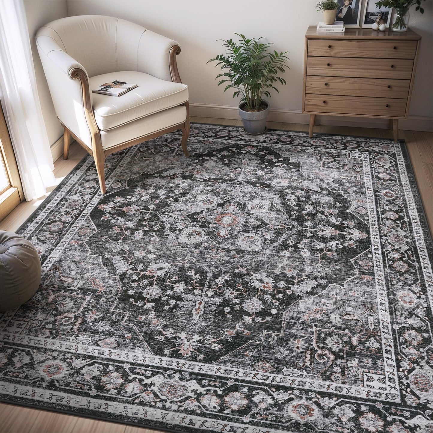 Soft Vintage Area Rugs for Living Room - Non Slip Washable Rug