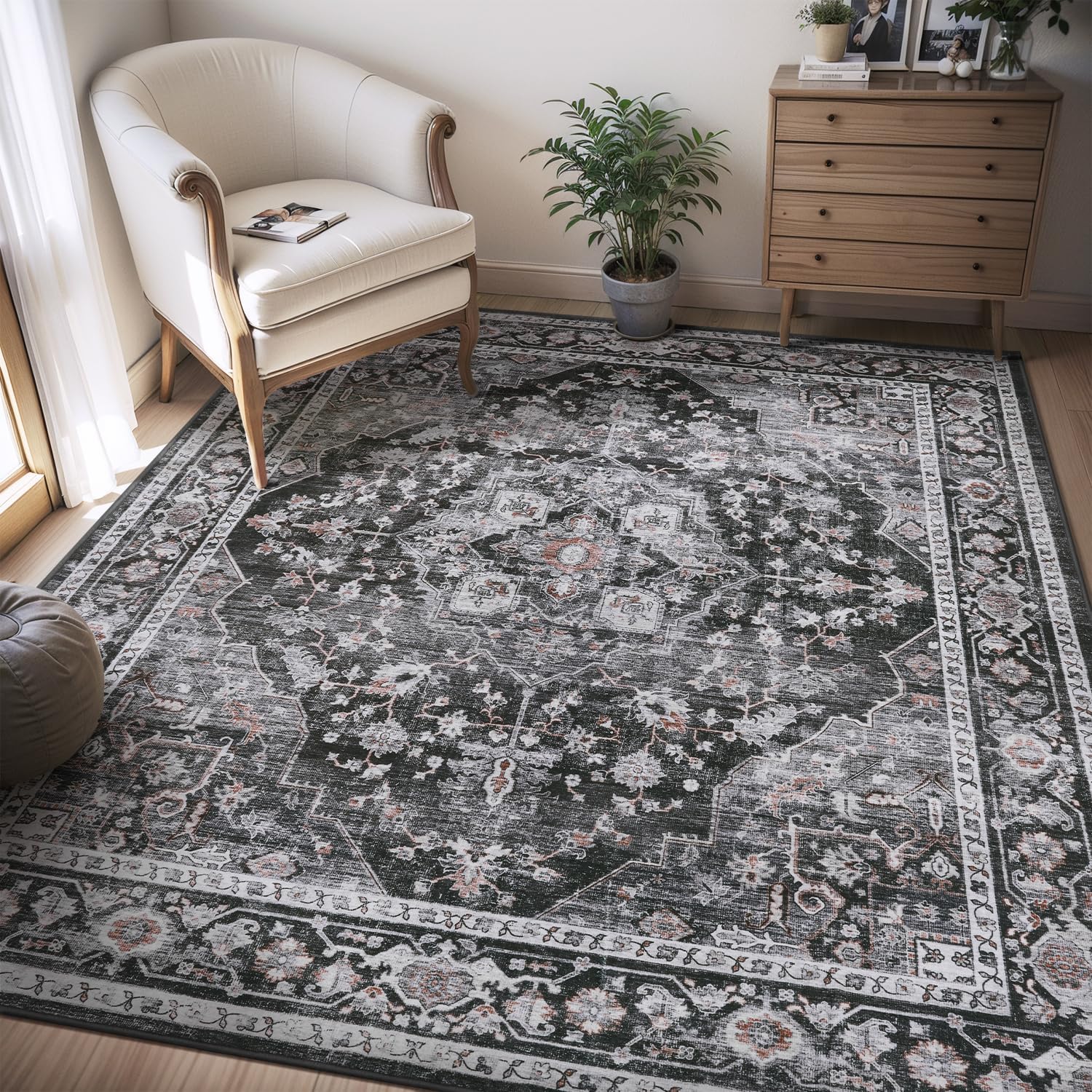 Soft Vintage Area Rugs for Living Room - Non Slip Washable Rug