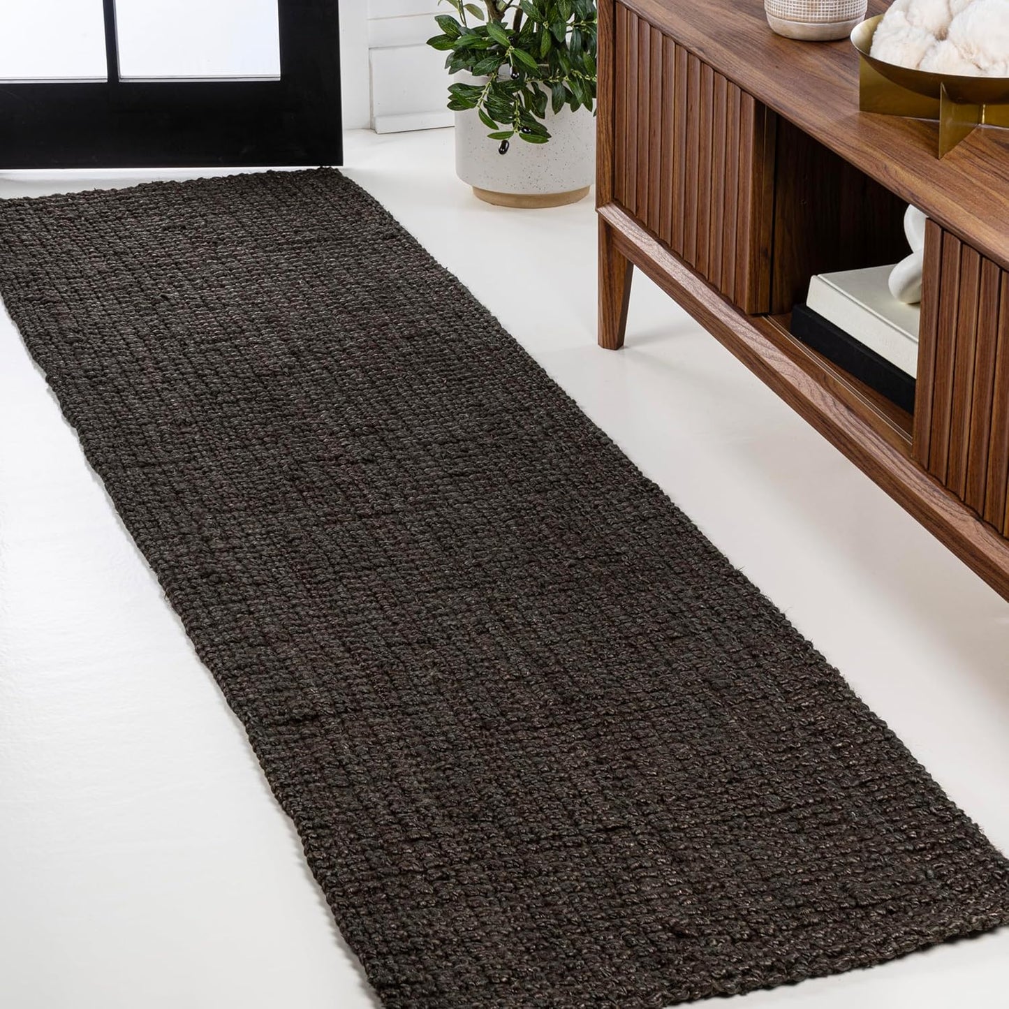 Hand Woven Chunky Jute Brown Runner Rug for Bohemian Spaces