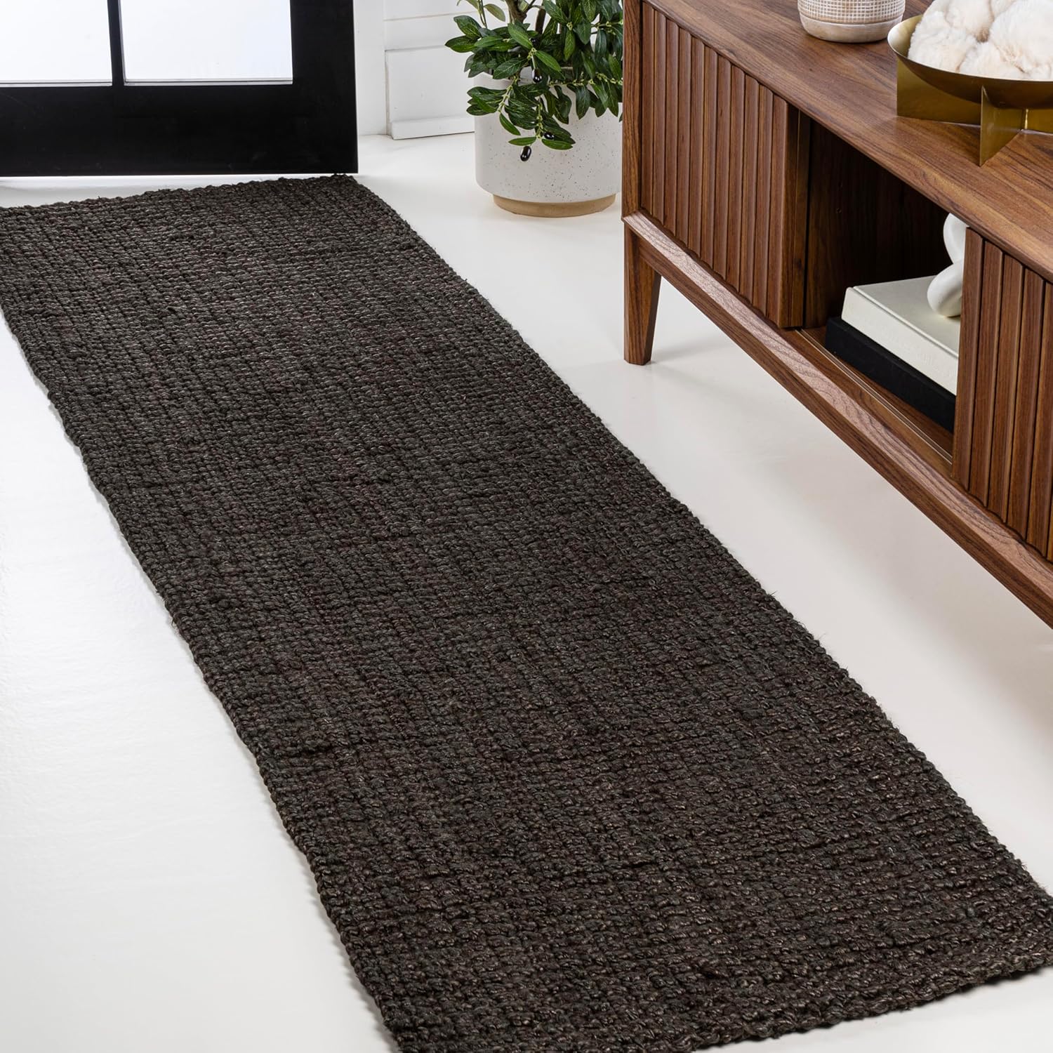 Hand Woven Chunky Jute Brown Runner Rug for Bohemian Spaces