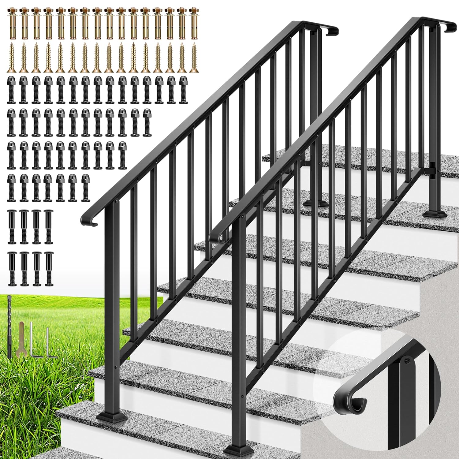 VIVOHOME 6 Step Galvanized Steel Hand Rails for Outdoor Steps