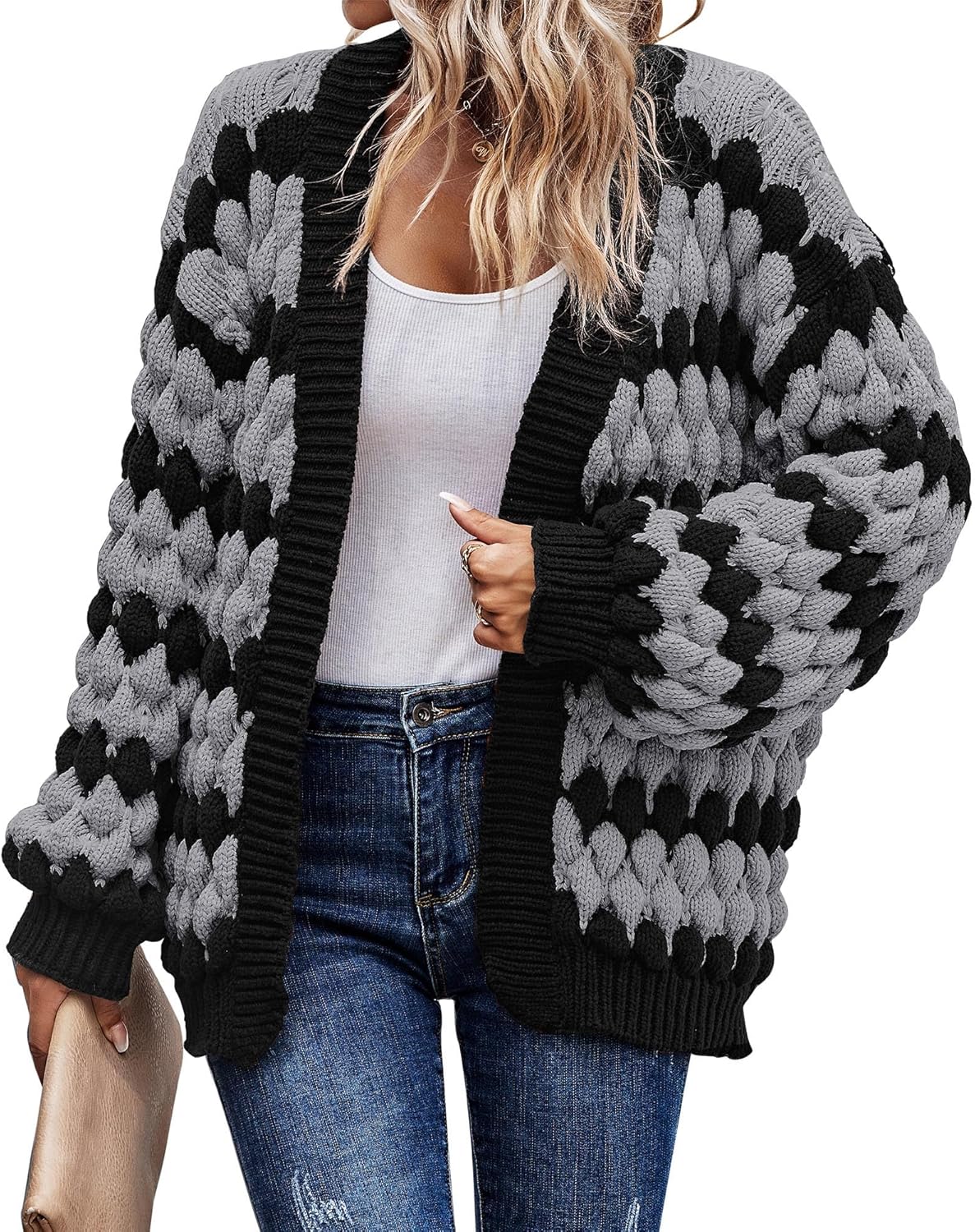 KIRUNDO Womens Cardigan Chunky Knit Sweater for Fall Fashion
