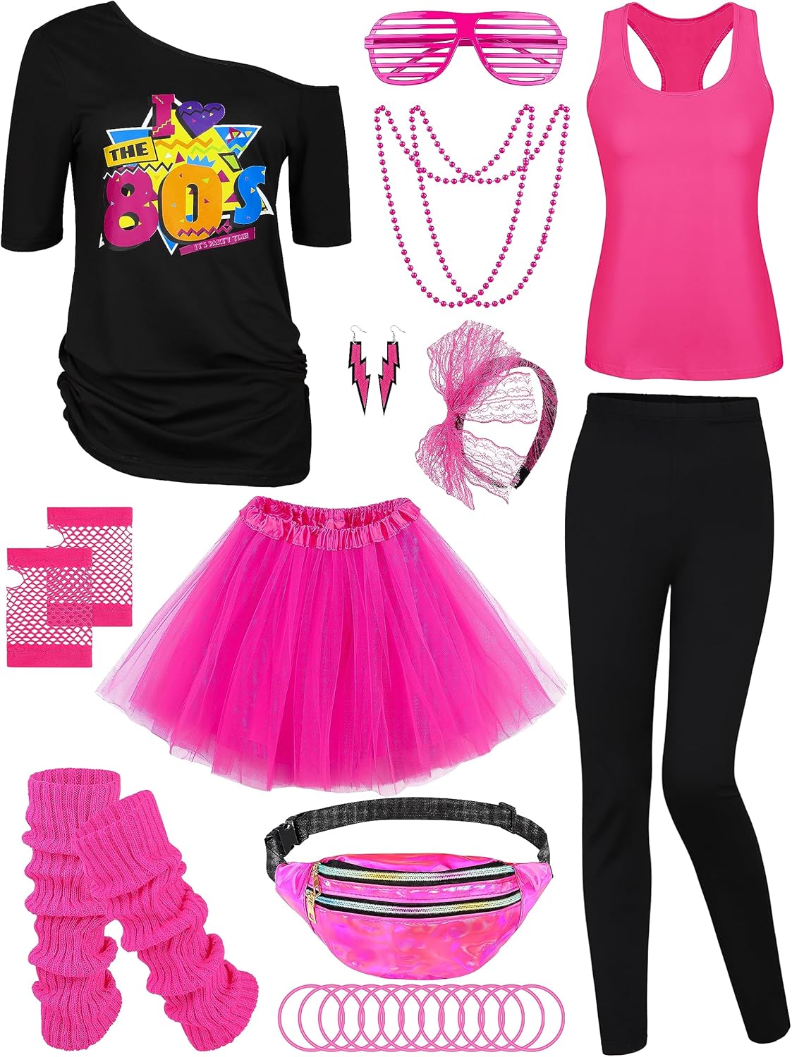 24 Pieces Halloween Women 80s Costume Accessories Set for Fun