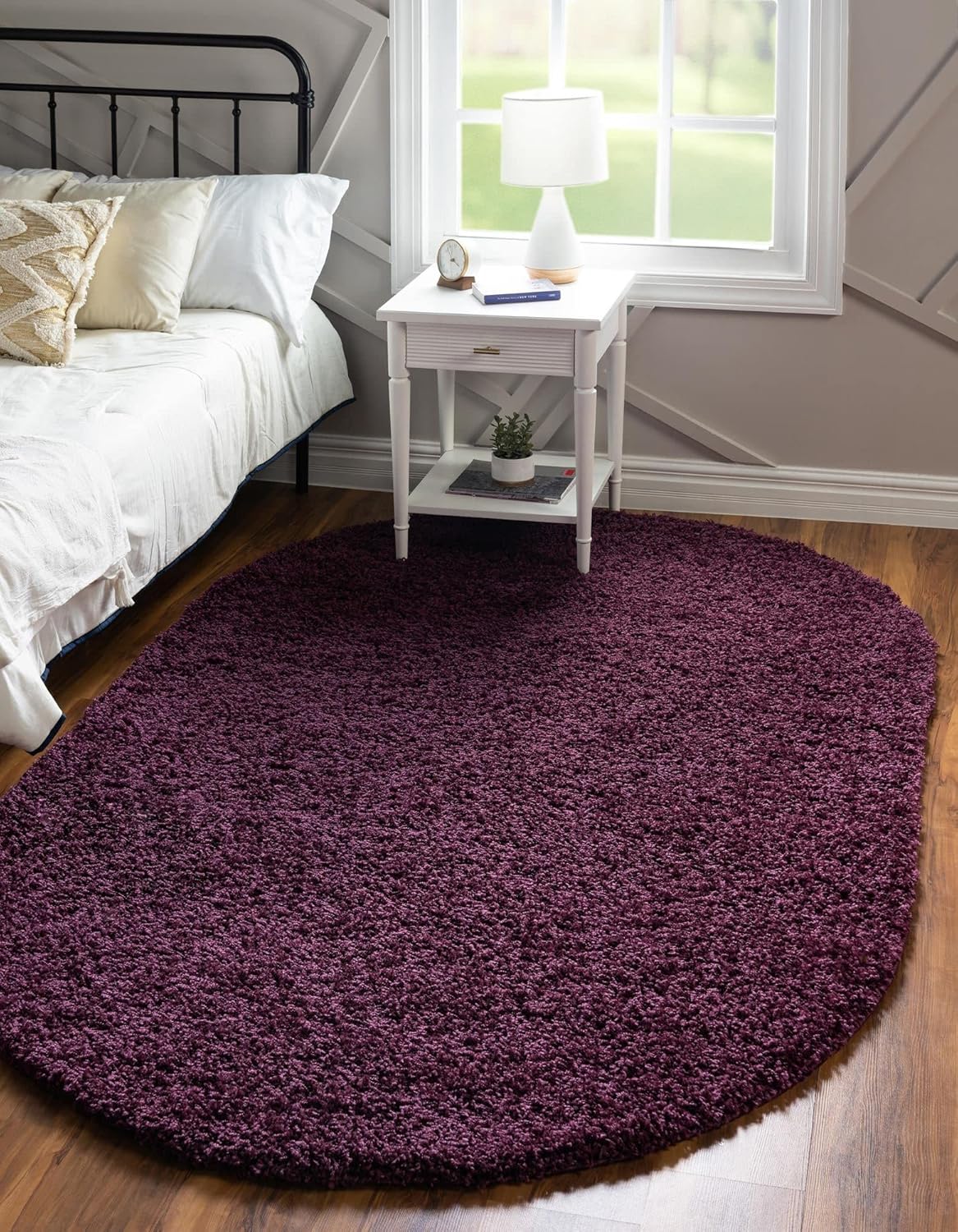 Uber Cozy Solid Shag Collection Rug in Eggplant Purple 3ft x 5ft
