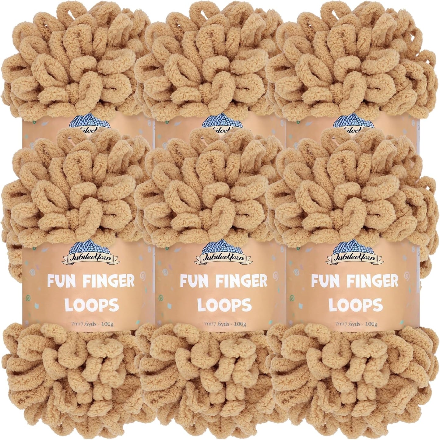 JubileeYarn Fun Finger Loops Yarn - Jumbo Polyester Sand 6 Skeins