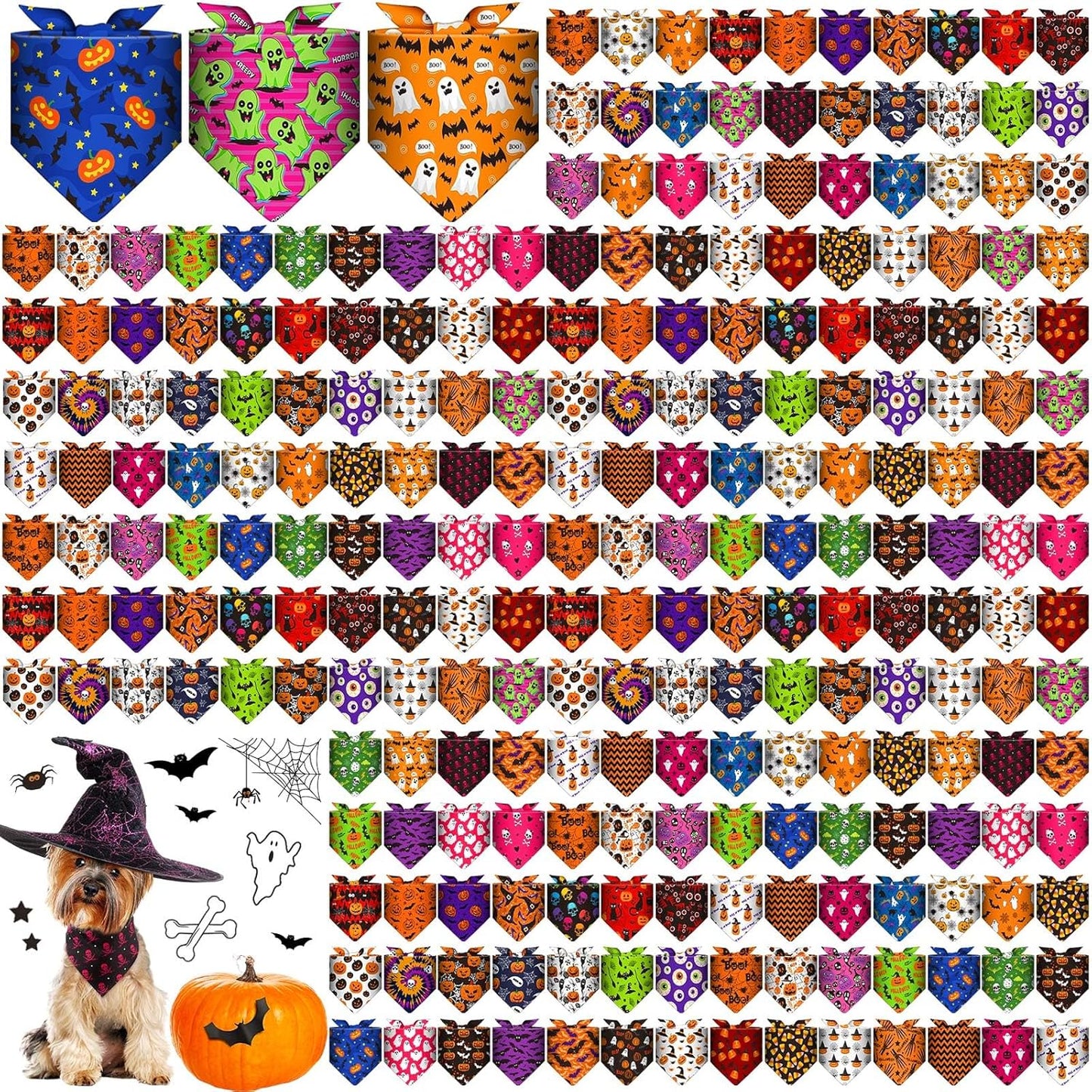 240 Pcs Halloween Dog Bandanas for Spooky Pet Costumes