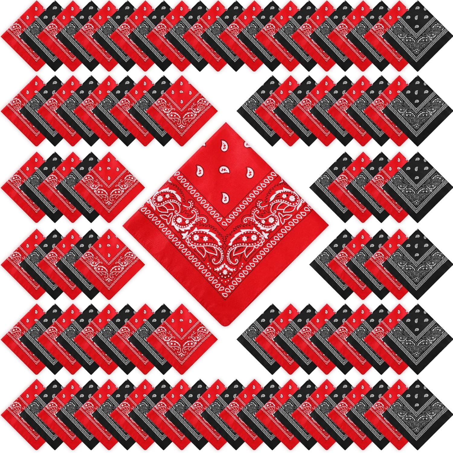 100 Pack Unisex Paisley Bandanas for Cowboy Style Parties