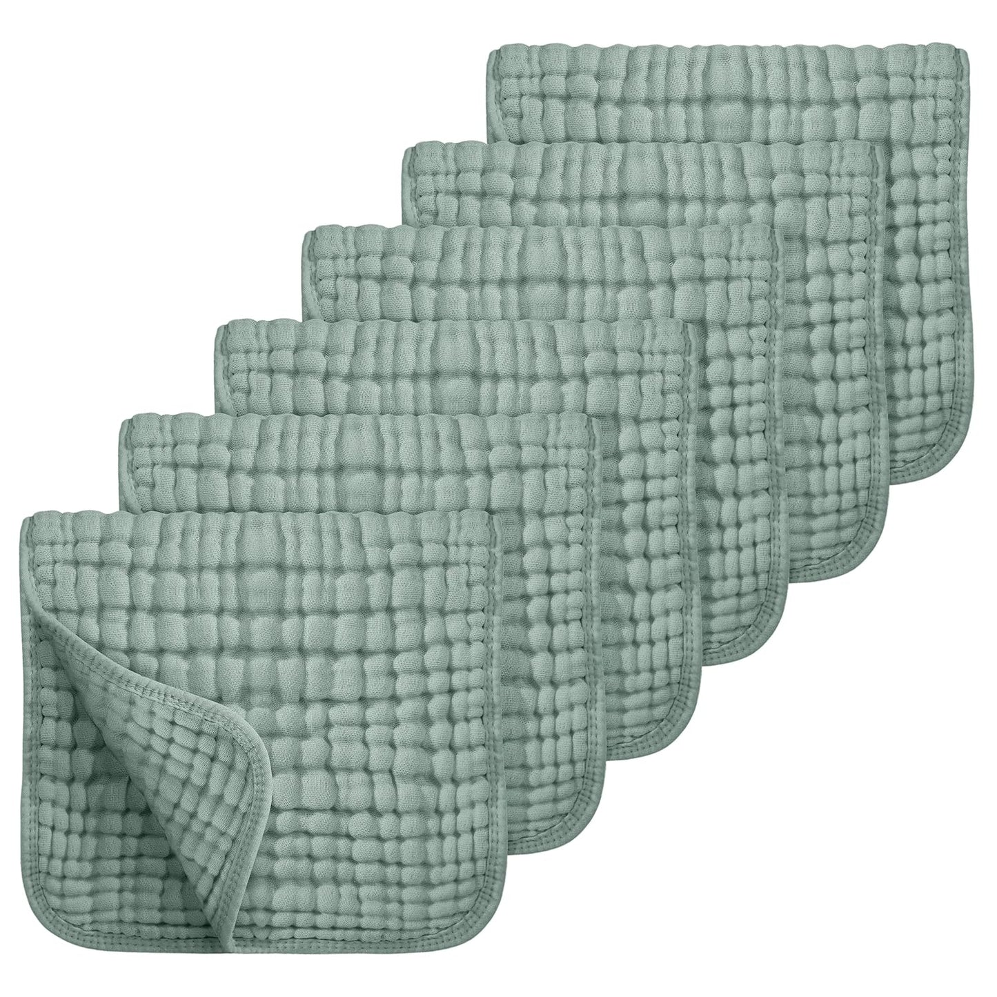 Looxii 100% Cotton Muslin Burp Cloths, Extra Soft & Absorbent 6-Pack for Baby (Dark Green)
