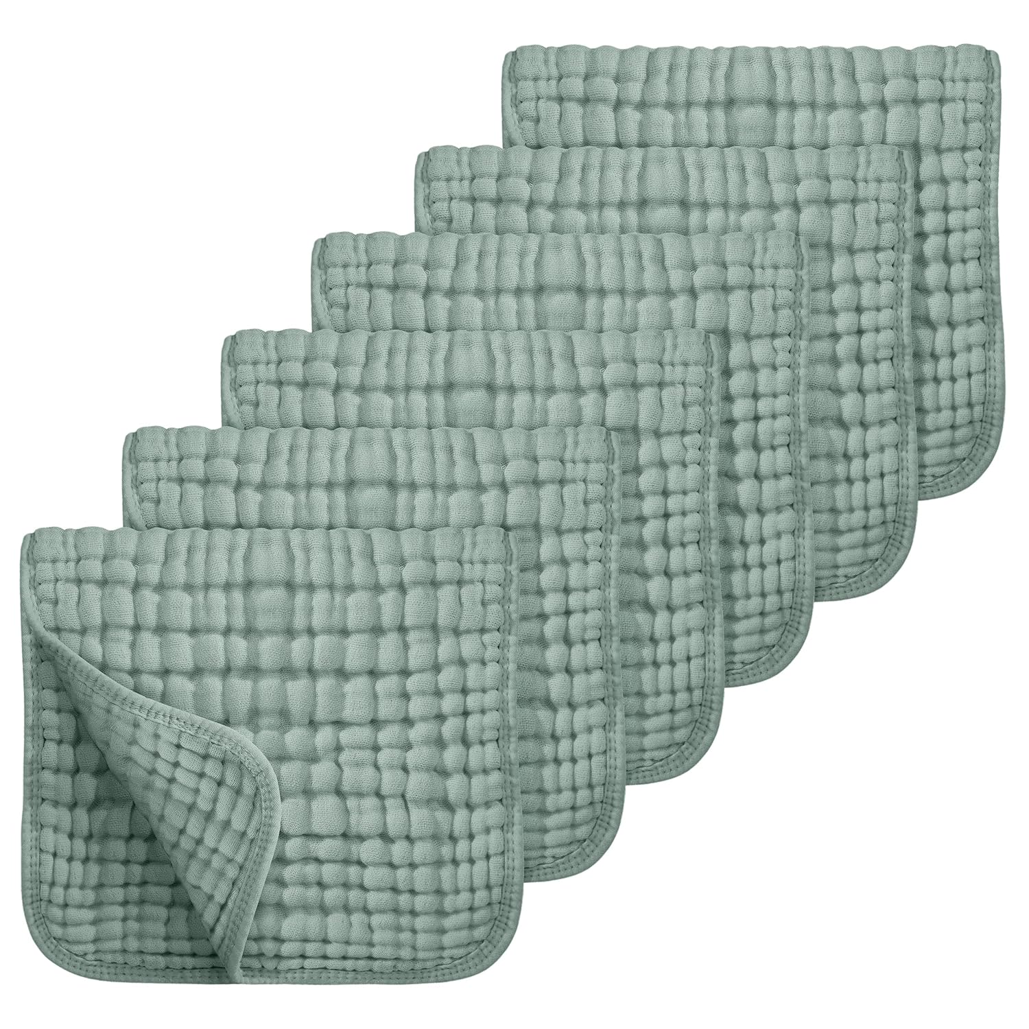 Looxii 100% Cotton Muslin Burp Cloths, Extra Soft & Absorbent 6-Pack for Baby (Dark Green)