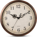 Vintage Brown Wall Clock 18 in Silent Non Ticking - Easy to Read