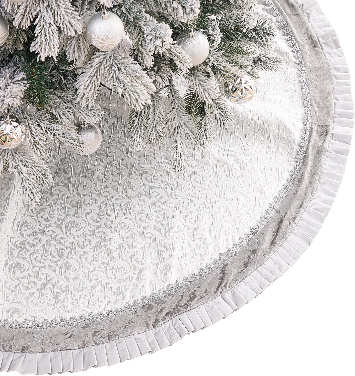 Valery Madelyn Christmas Tree Skirt 48 Inch Velvet with Embroidery