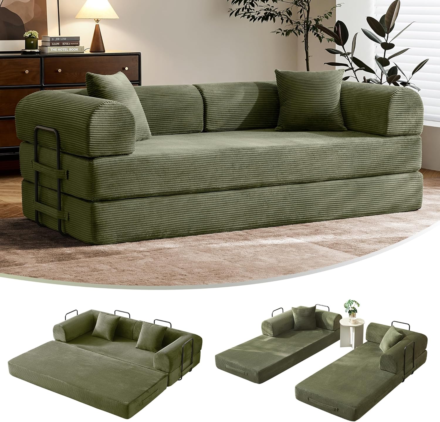 79 Convertible Sofa Bed with Removable Armrests for Small Spaces