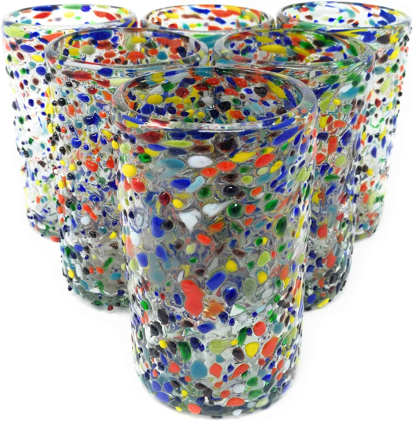 Hand Blown Mexican Drinking Glasses Set of 6 Unique Confetti