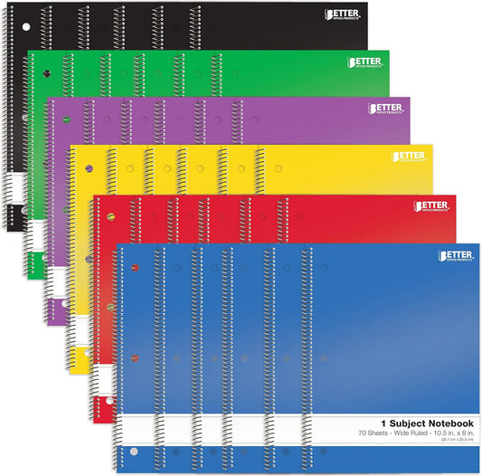 24 Pack Spiral Notebooks, Wide Rule, 6 Colors