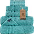 Hawmam Linen Teal Turquoise 6 Piece Bath Towels Set - Soft Turkish