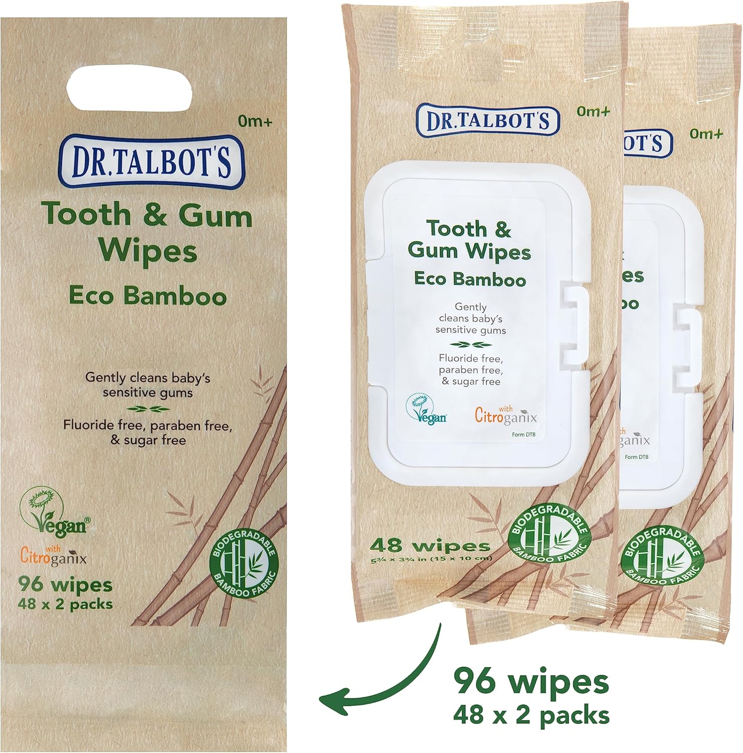 Dr. Talbot's Eco Bamboo Baby Tooth Wipes, Citroganix Infused