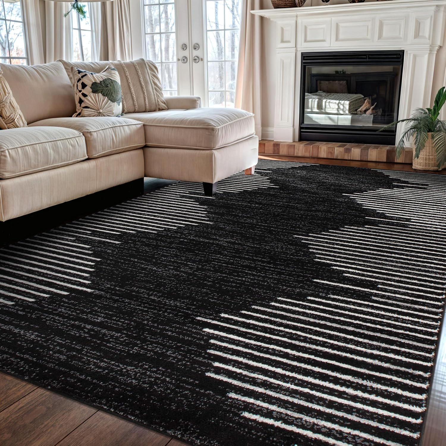 Rugshop Bohemian Stripe Stain Resistant Area Rug for Home