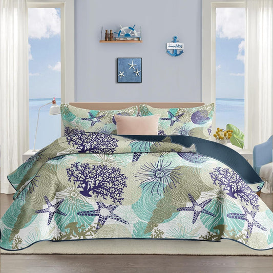 Coastal Quilt Sets Full/Queen Size - Reversible Beach Bedding