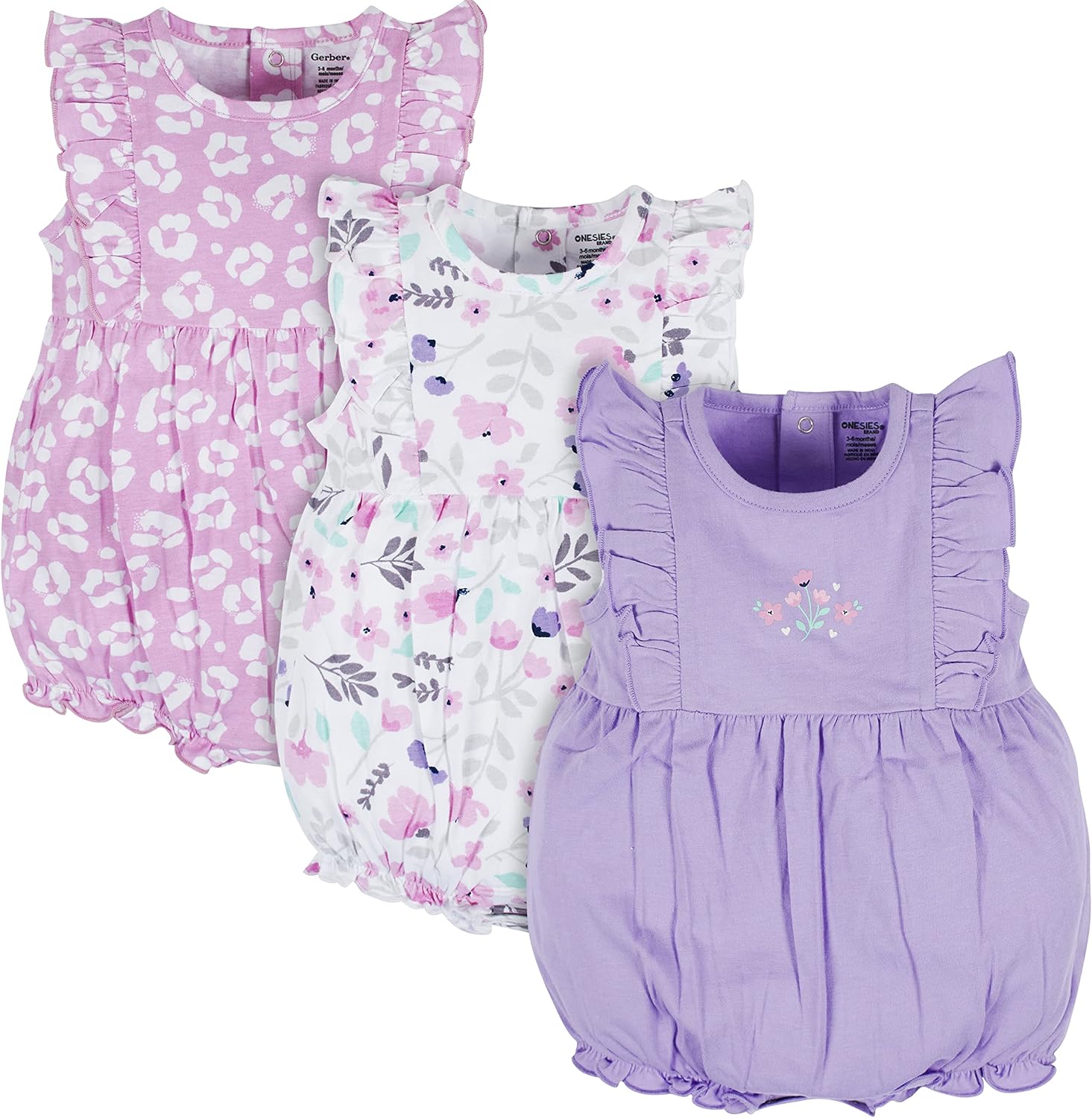 Onesies Brand 3-Pack Rompers for Baby Girls