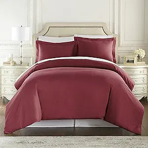HC Collection 1500 Thread Lightweight Duvet Cover Set in Burgundy