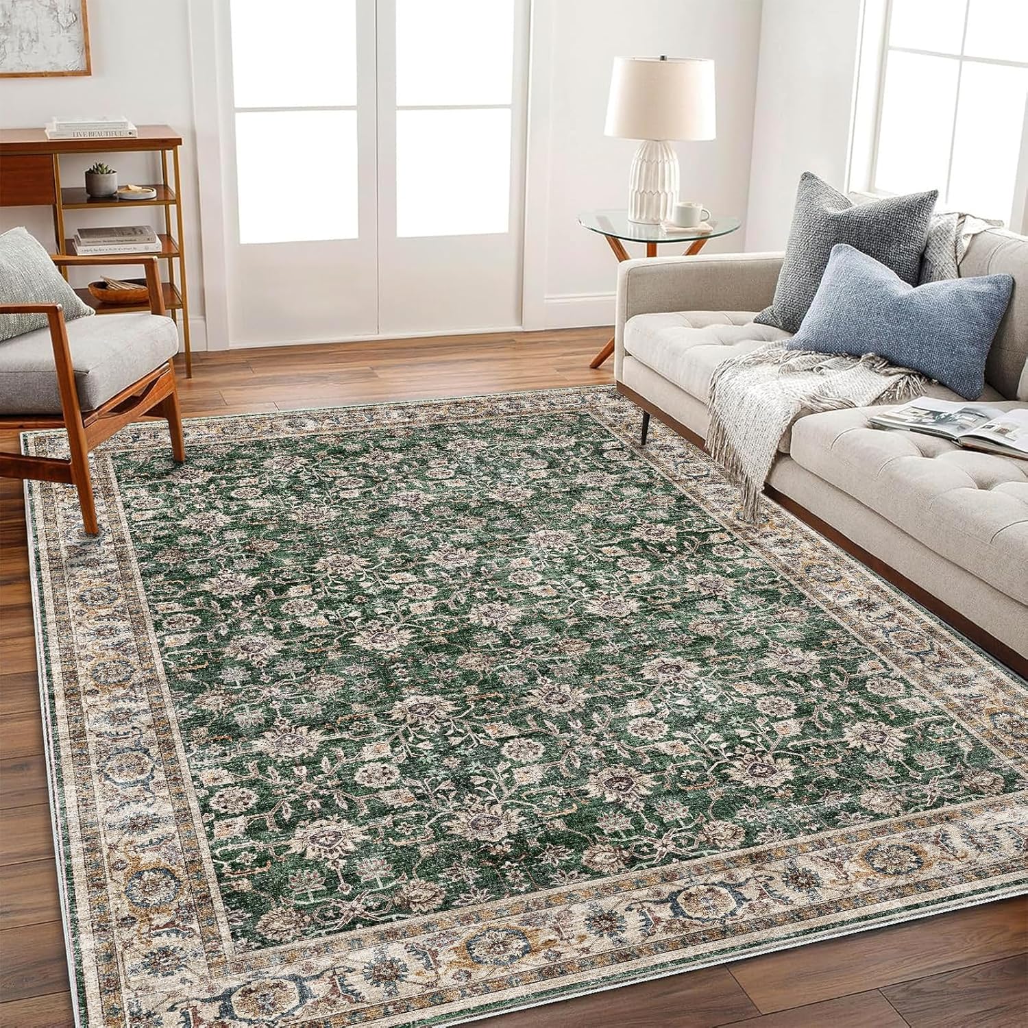 Vintage Traditional Area Rug 6ftx9ft Washable Non Slip Carpet