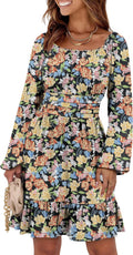 Long Lantern Sleeve Square Neck A-Line Dress - Flattering Fall Fit is