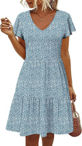 Women's Casual Summer Ruffle Sleeve Dress with Pockets - Flowy V Neck