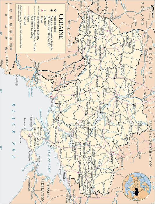 Large Ukraine Map Poster: Detailed Roads & Cities