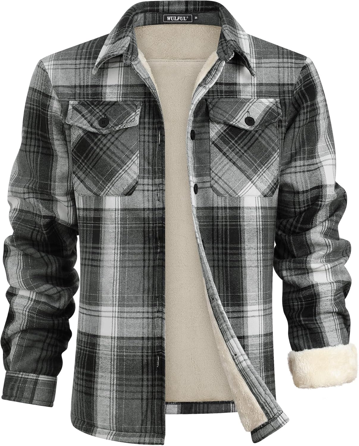 WULFUL Men's Flannel Fleece Jacket for Warm Winter Wear