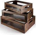 Wooden Nesting Countertop Baskets Set of 3 - Versatile Rustic Storage