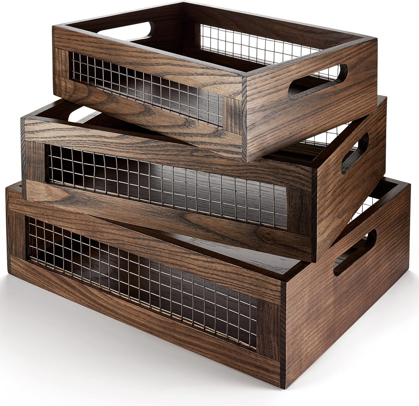 Wooden Nesting Countertop Baskets Set of 3 for Kitchen Storage