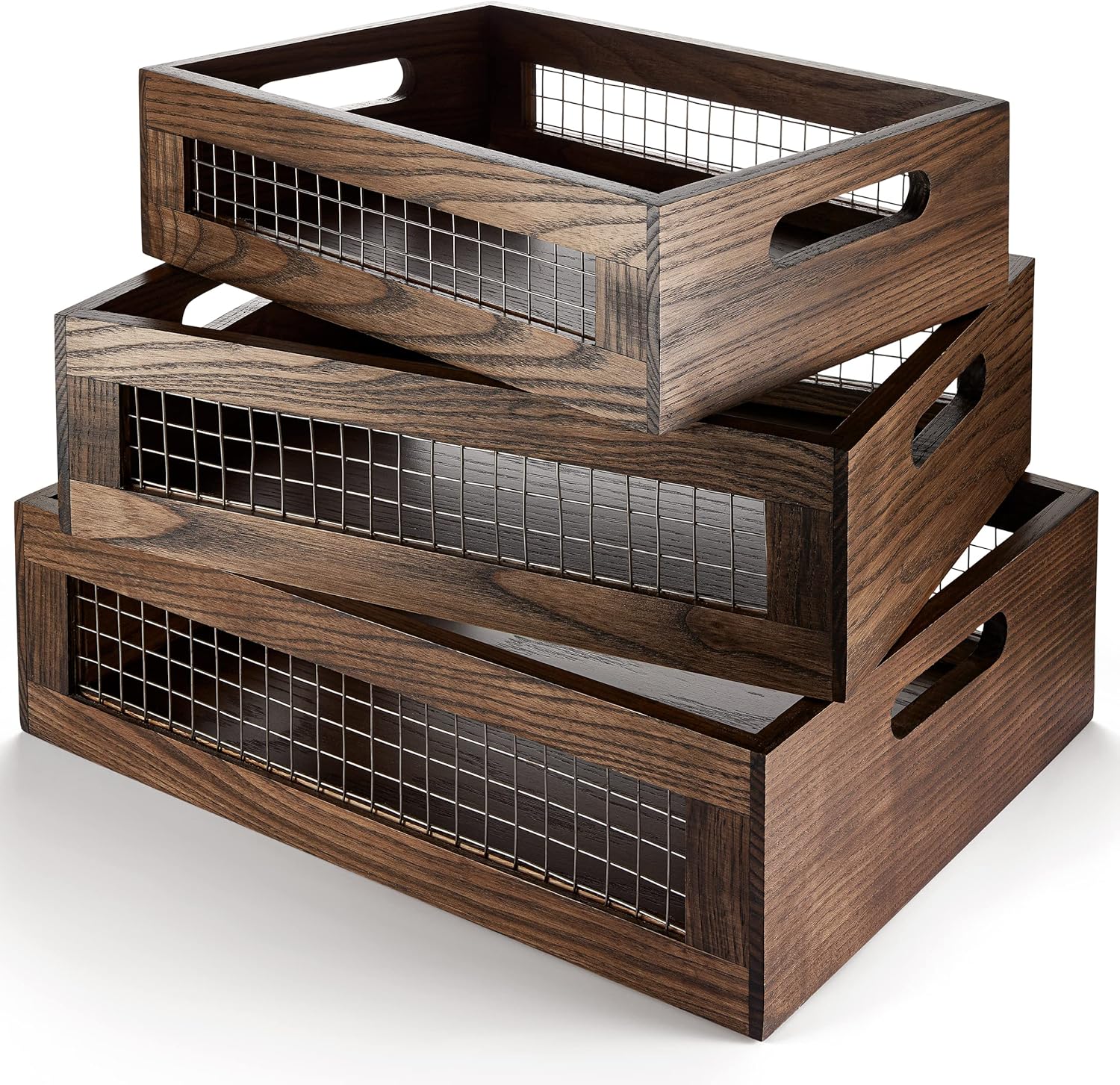 Wooden Nesting Countertop Baskets Set of 3 for Kitchen Storage