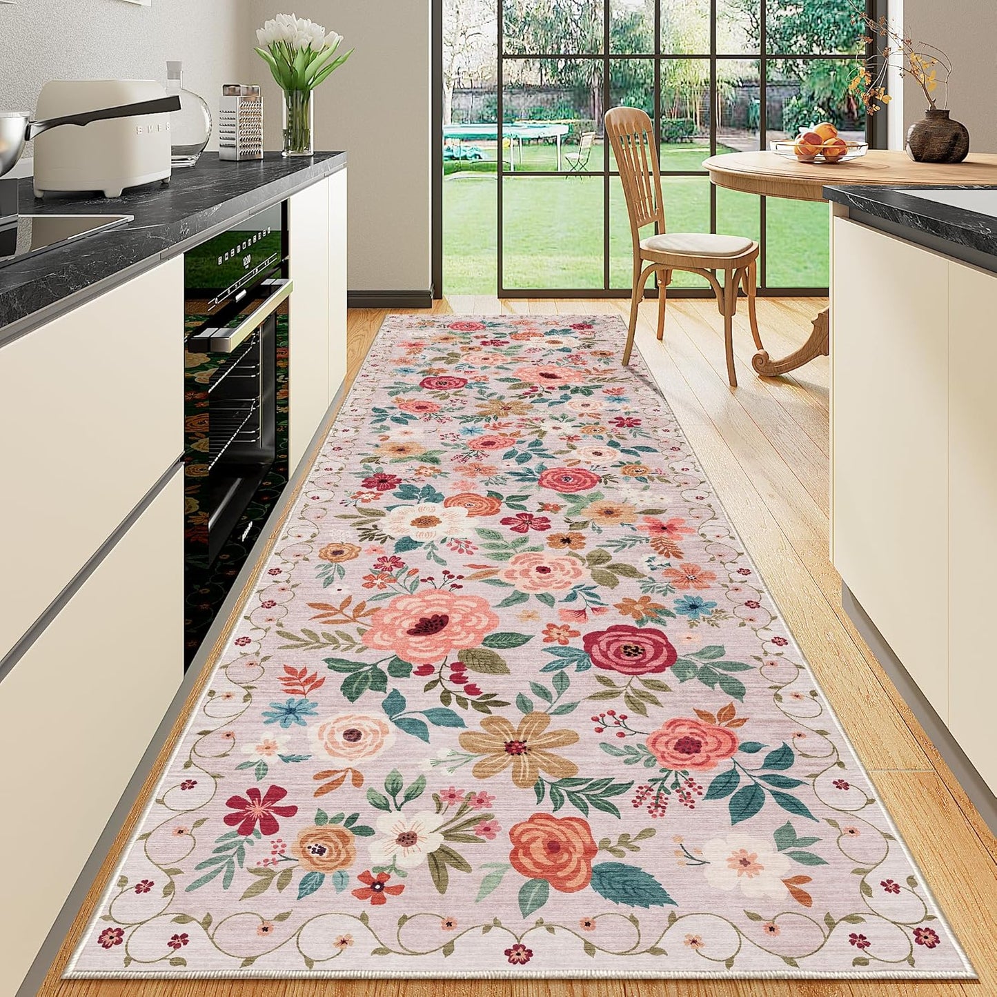 DUKINO 2x10 Runner Rug for Hallway, Soft Boho Floral Design