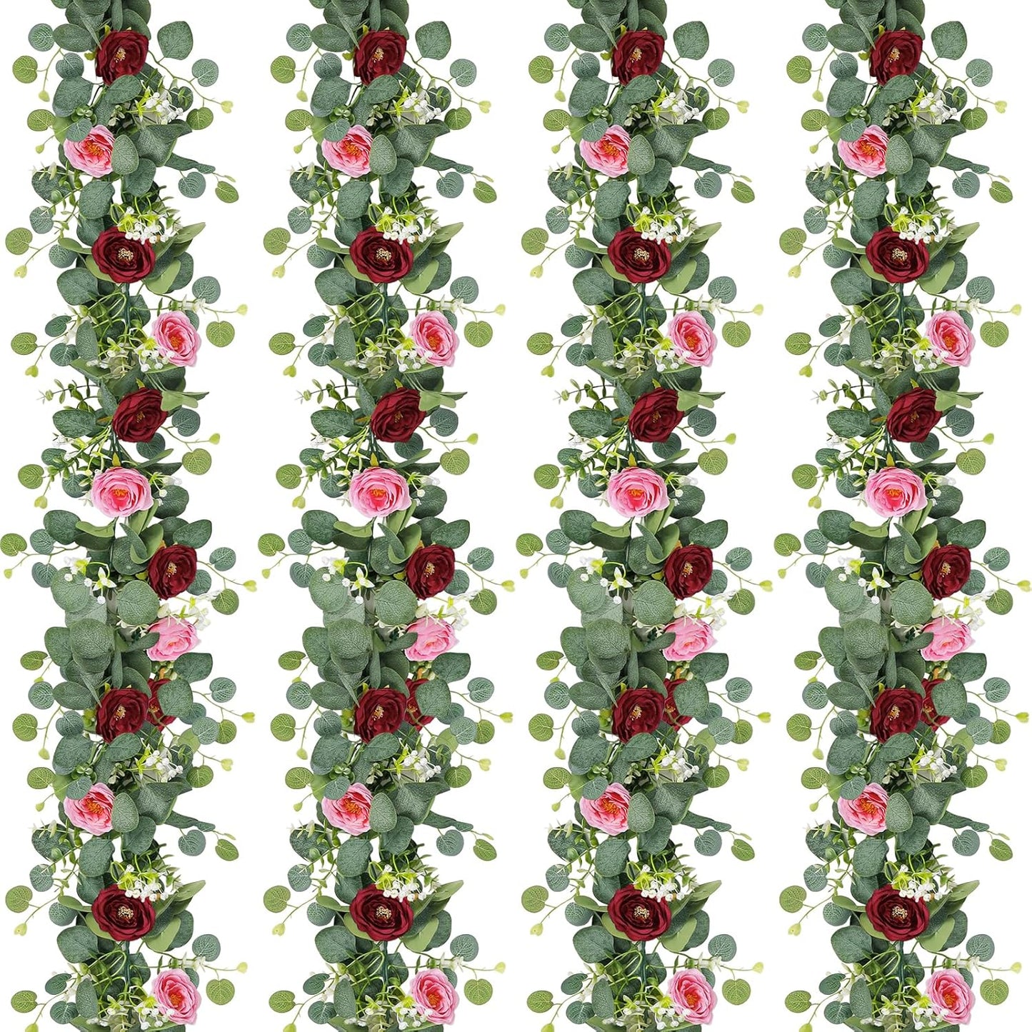 Artificial Eucalyptus Flower Garland with Red and Pink Roses