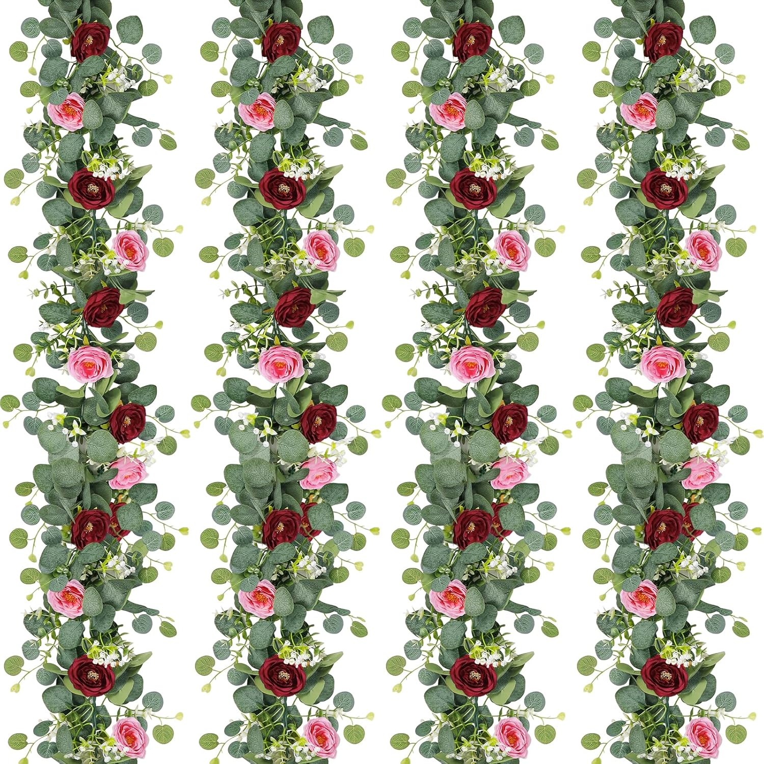 Artificial Eucalyptus Flower Garland with Red and Pink Roses