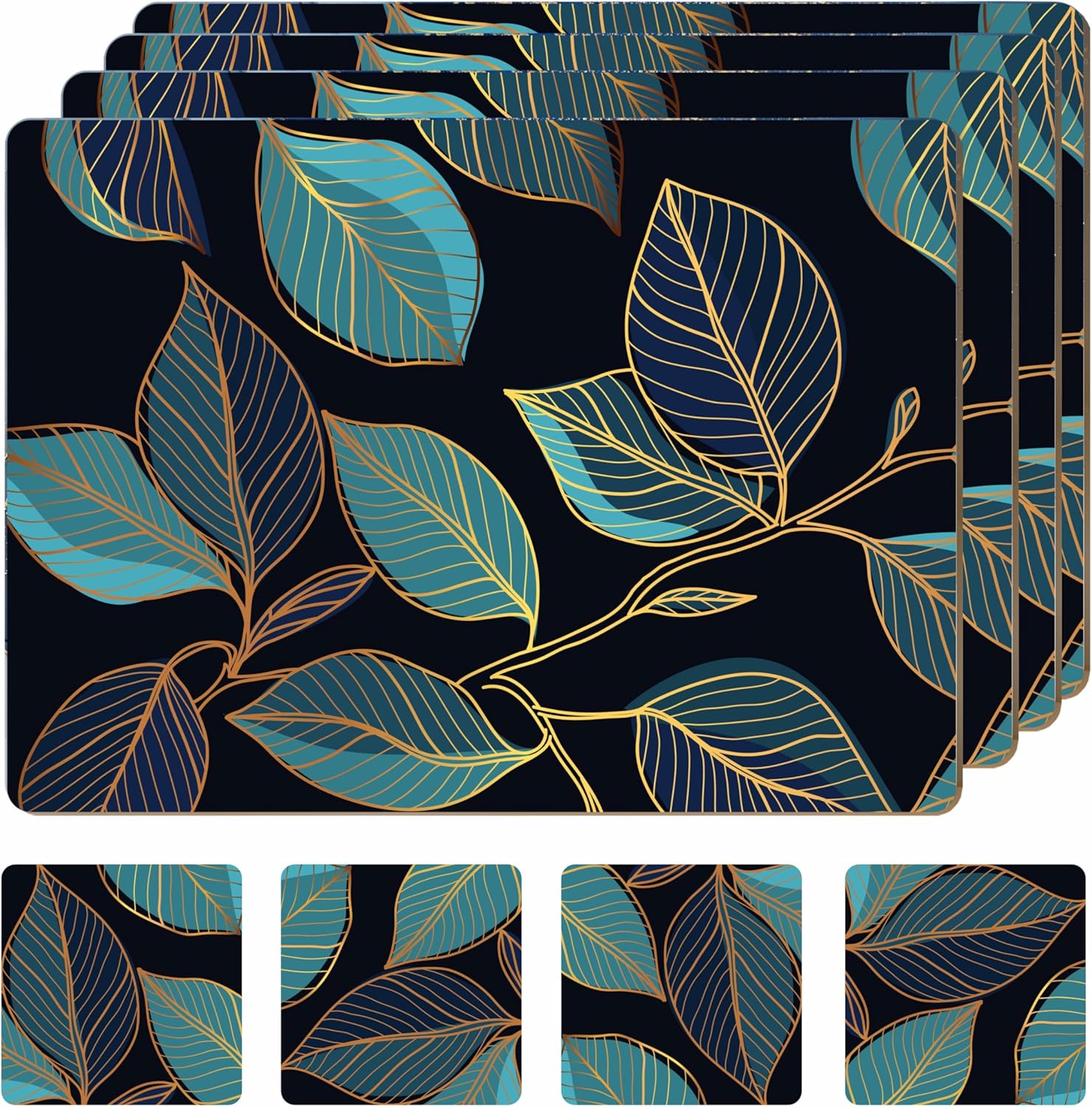 Set of 4 Heat Resistant Cork Placemats with Coasters in Sage Green