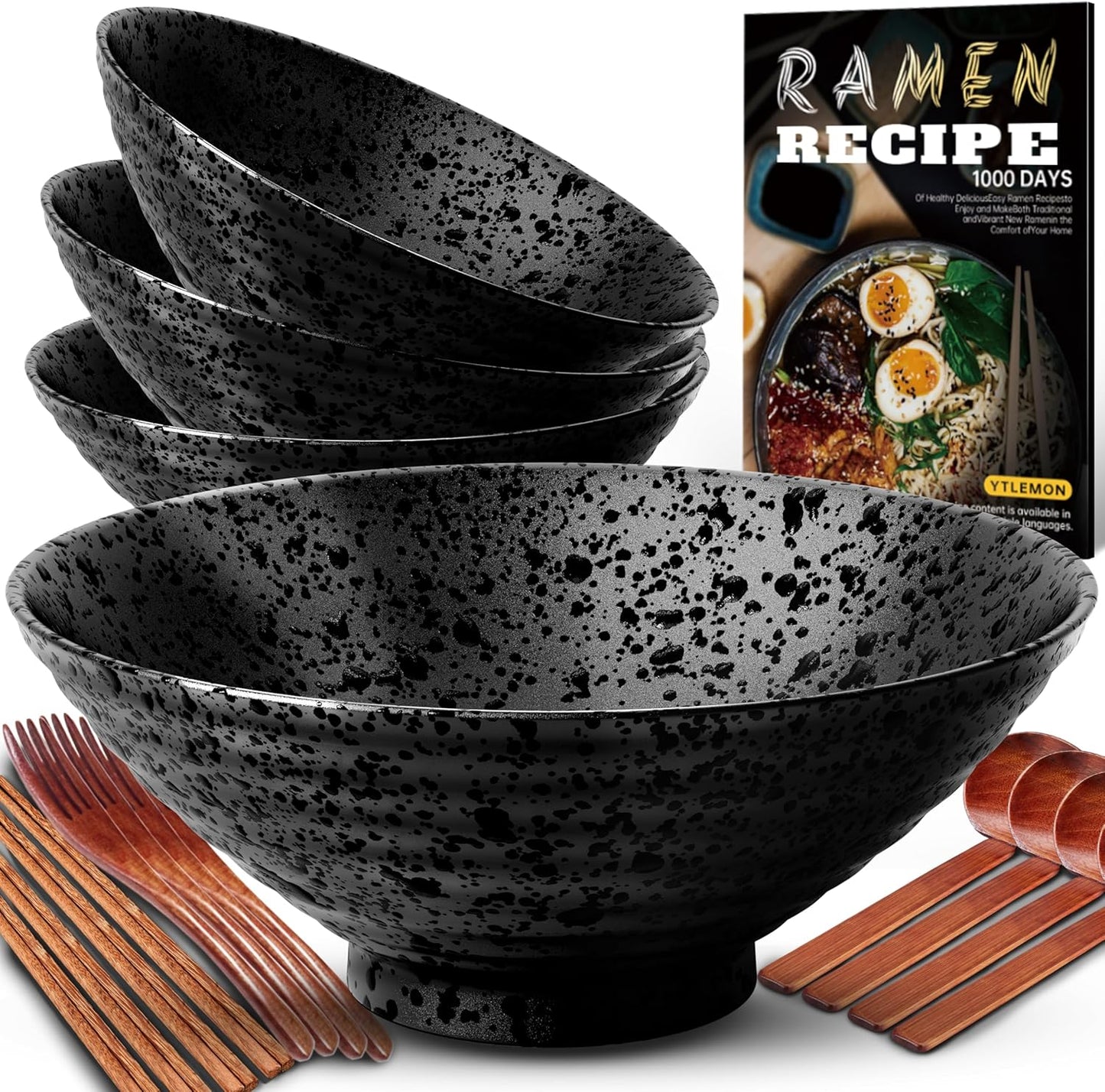 8-Inch Ceramic Ramen Bowl Set of 4 for Noodles and Soup