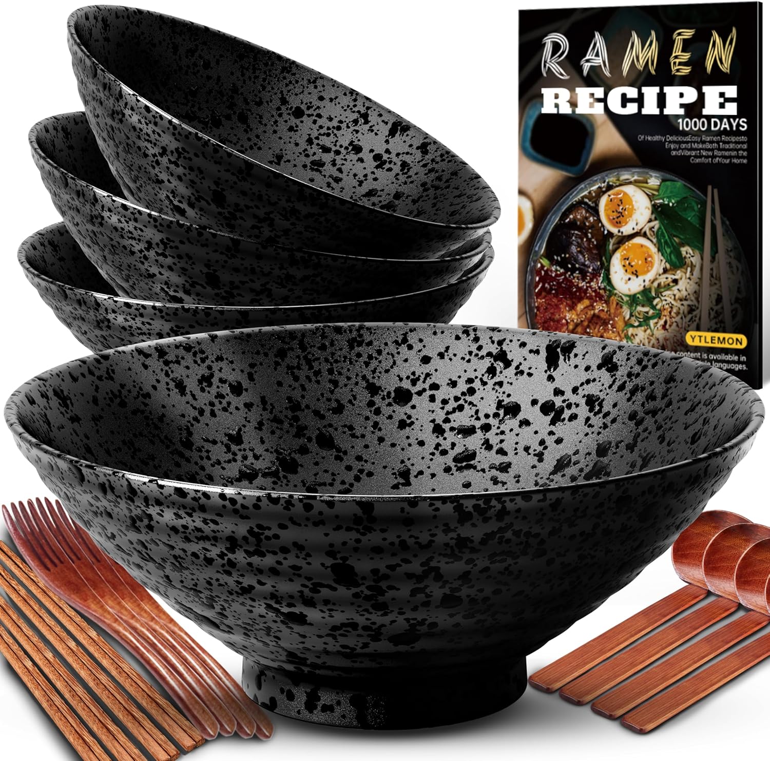 8-Inch Ceramic Ramen Bowl Set of 4 for Noodles and Soup