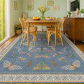 6x9 Blue Floral Rug for Dining Room Table - Washable, Non Slip