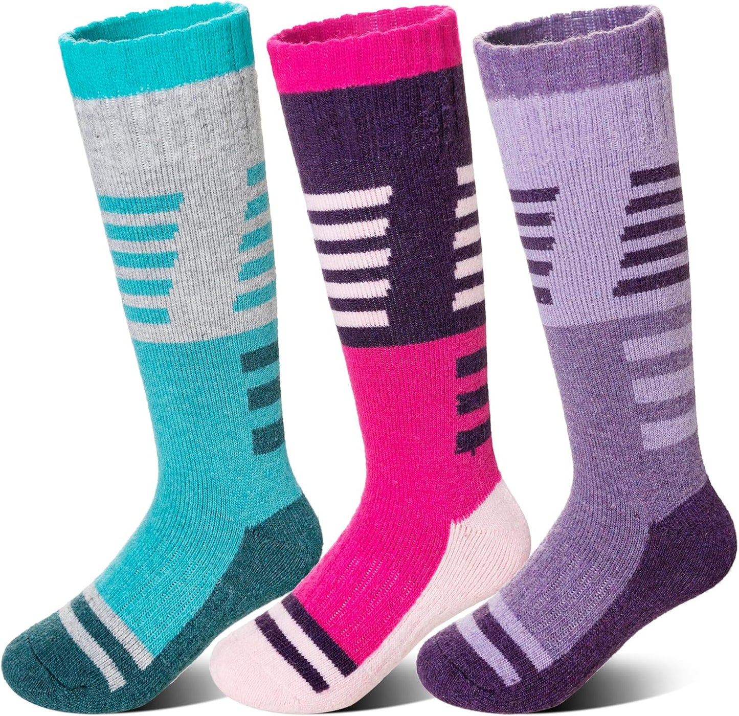 Velice Kids Merino Wool Ski Socks - Warm Cozy 3 Pairs