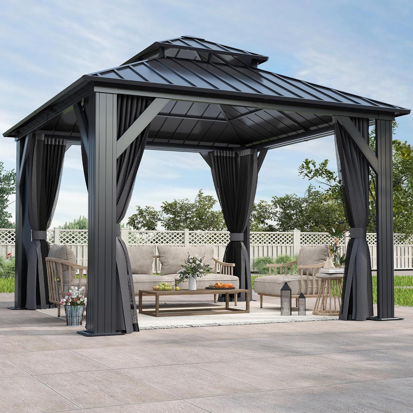 10ftx10ft Outdoor Hardtop Gazebo with Double Roof for Your Patio