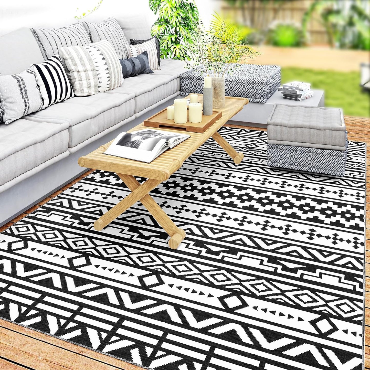 Outsunny Outdoor Rug for Patio, Waterproof 6ft x 9ft Mat