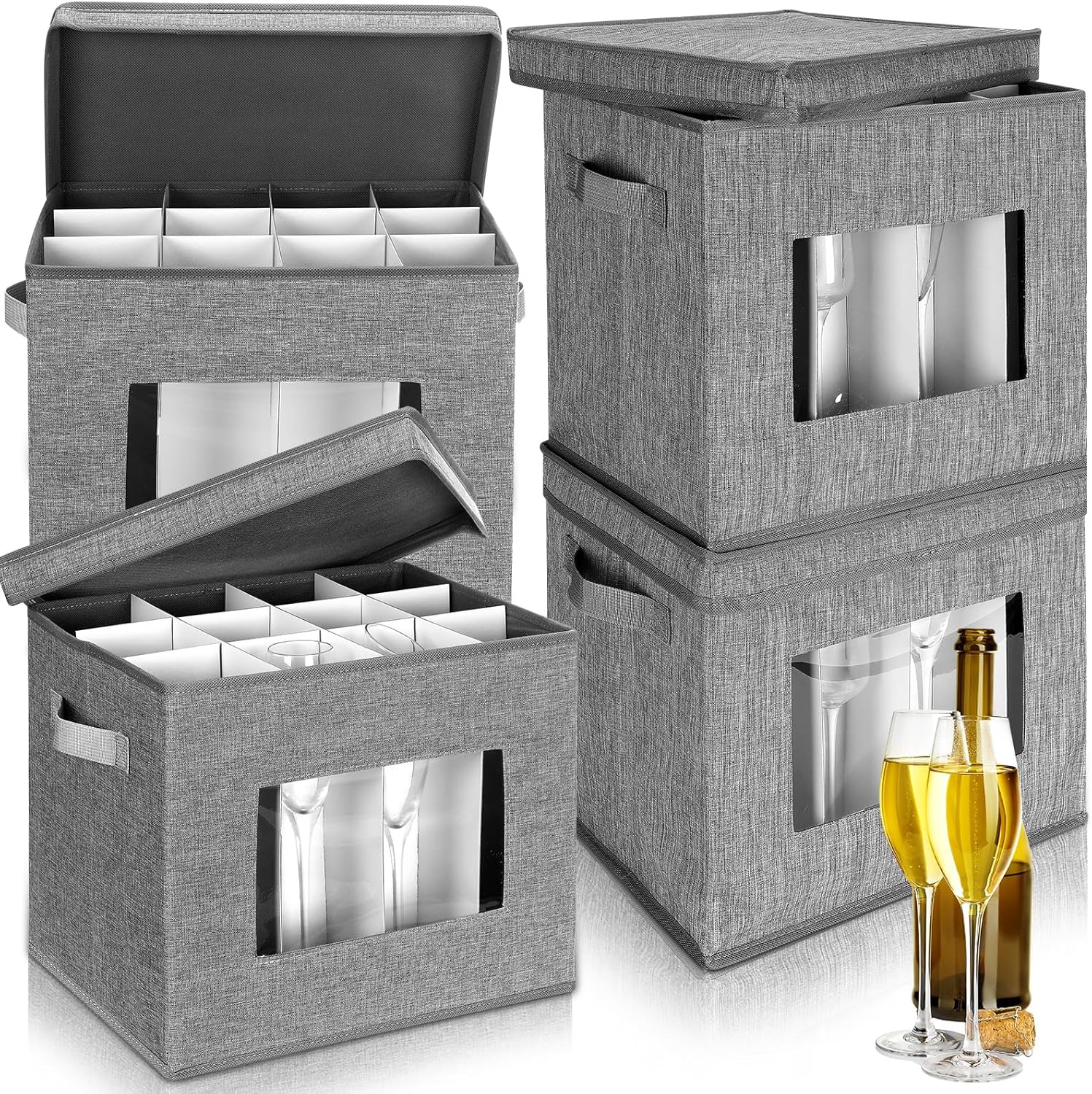 Champagne Flute Storage Box Set with Dividers for Safe Moving