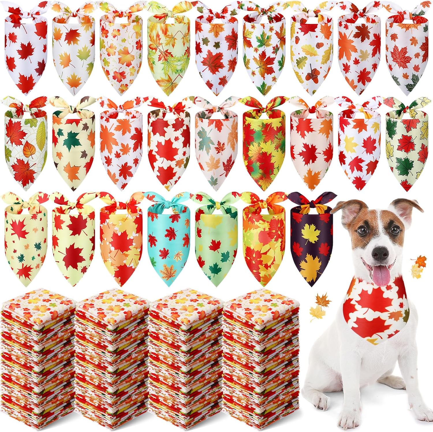 Fall Dog Bandanas 200 Pcs Maple Leaves Triangle Kerchiefs