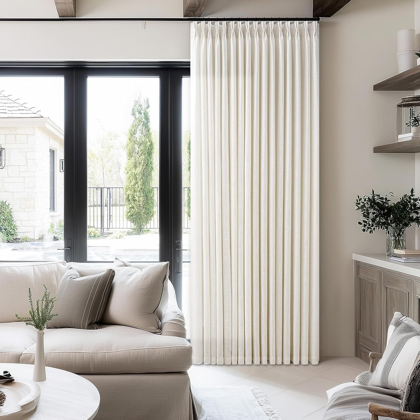 Natural Cream Pinch Pleated Linen Curtains for Elegant Spaces