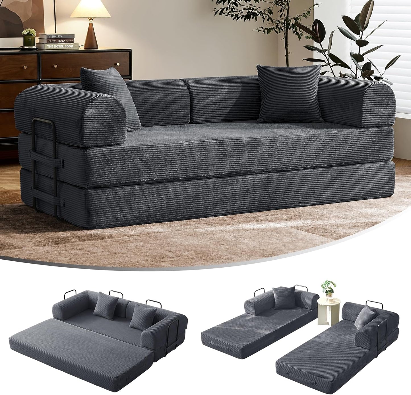 79 Convertible Sofa Bed with Removable Armrests for Small Spaces