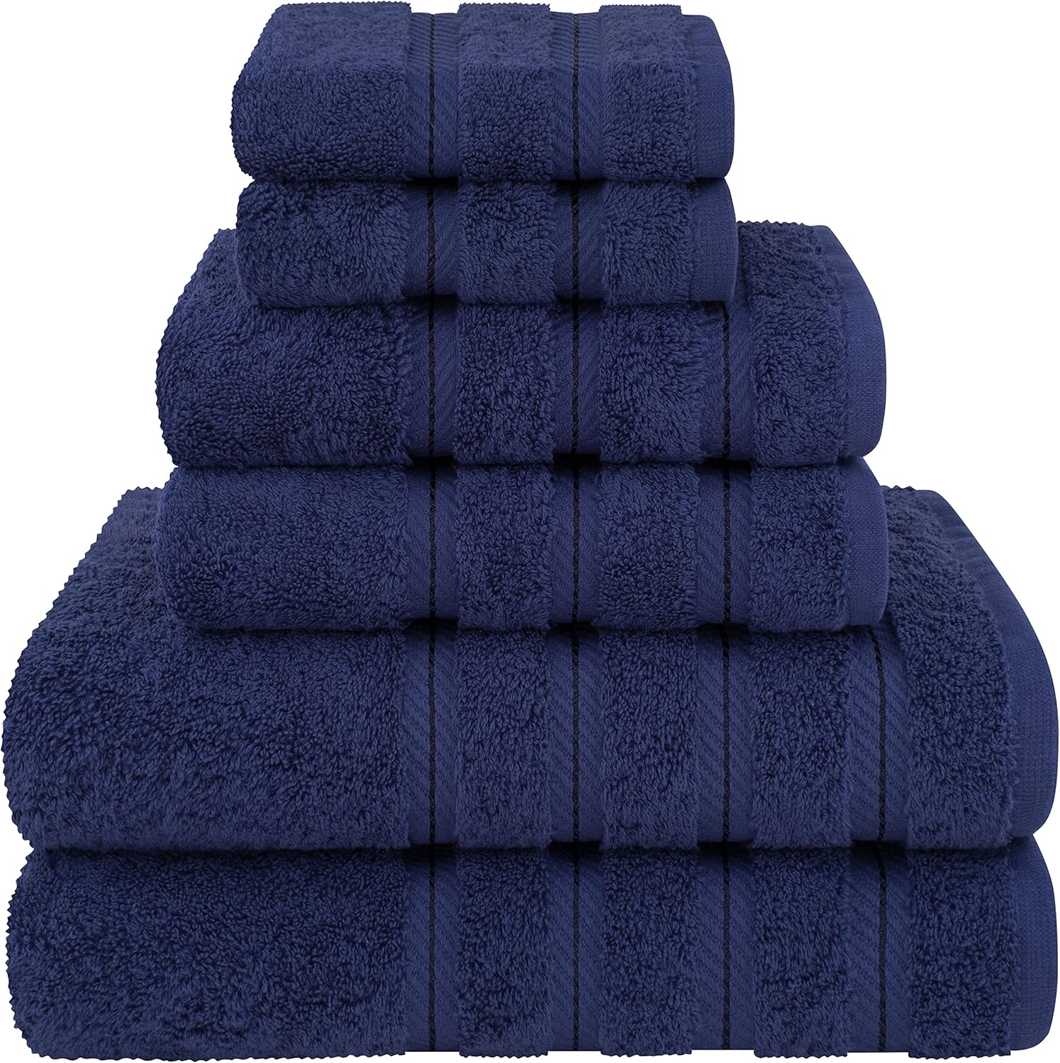 Luxury 6 Piece Towel Set - Soft Cotton Turkish Towels in Navy