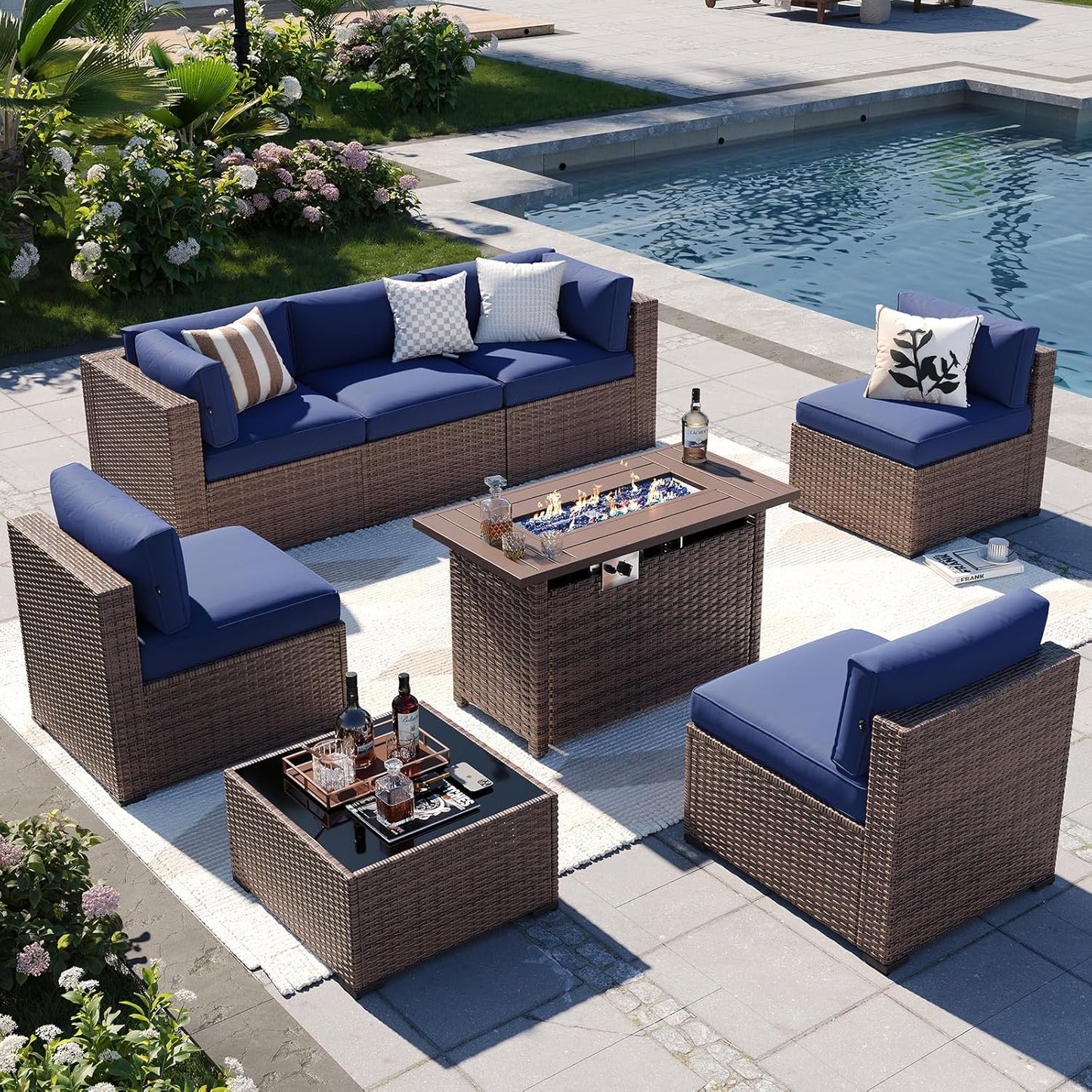 Aoxun 8-Piece Outdoor Patio Furniture Set with Firepit Table