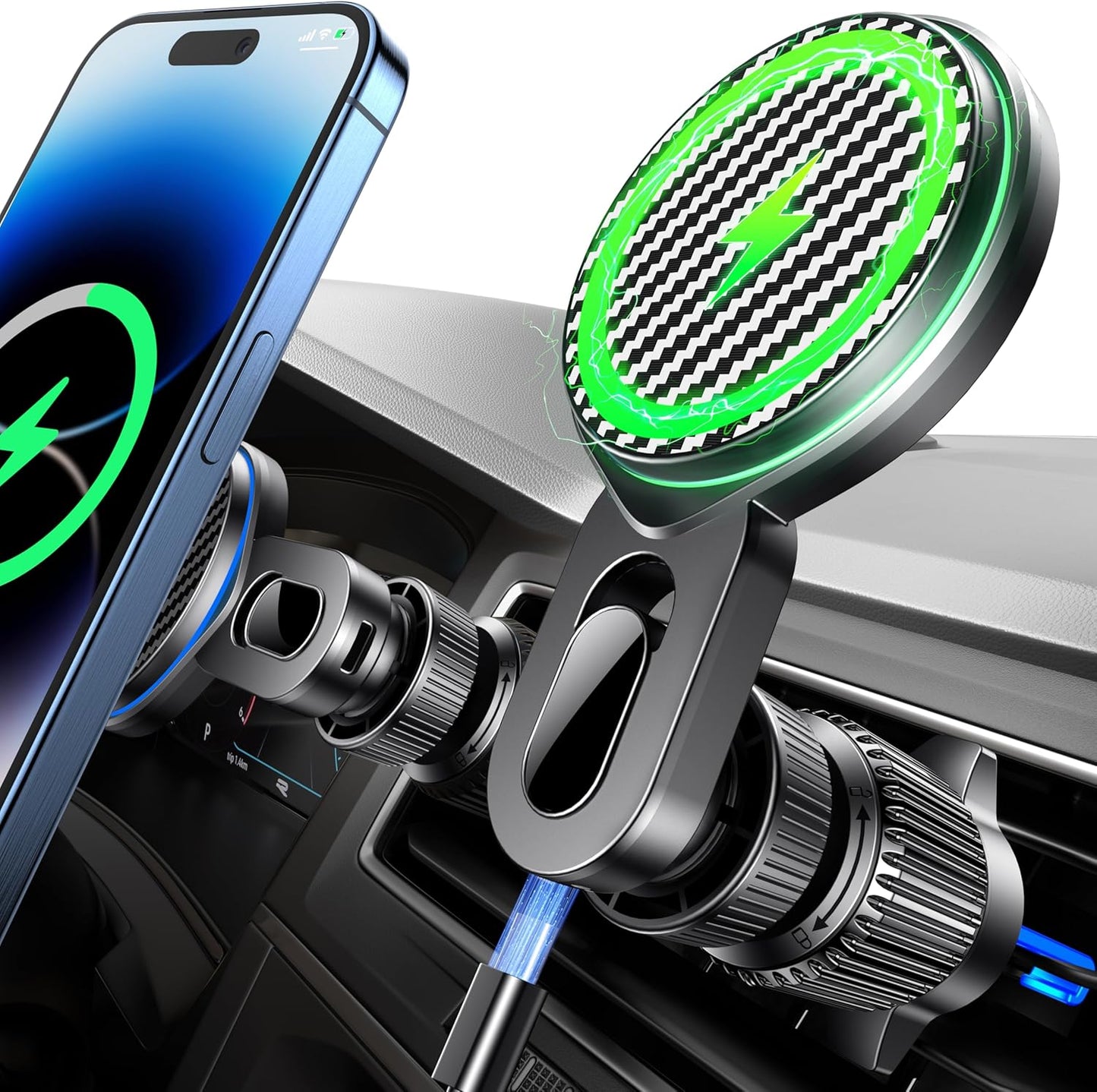 15W Qifutan Magsafe Car Mount Charger - No Air Vent Blocking!